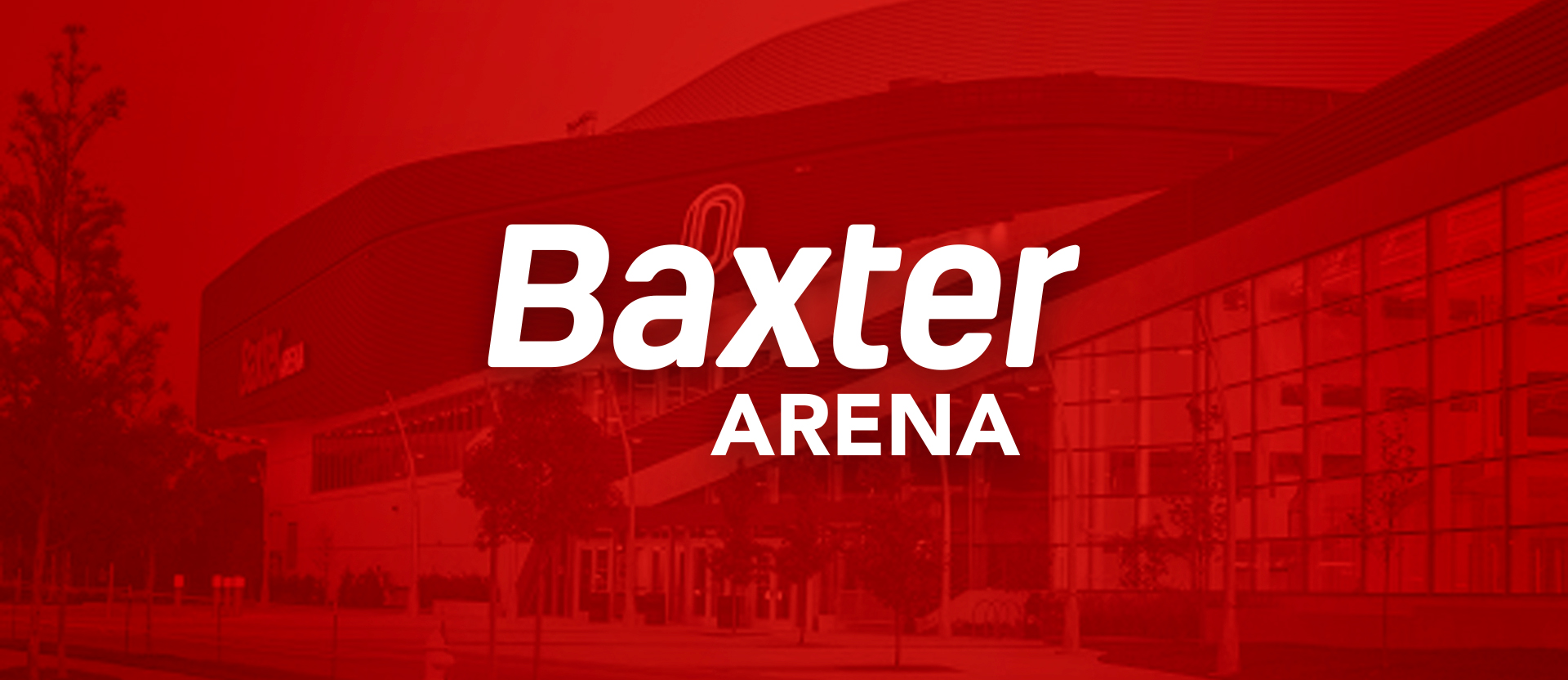 red/white Baxter Arena logo