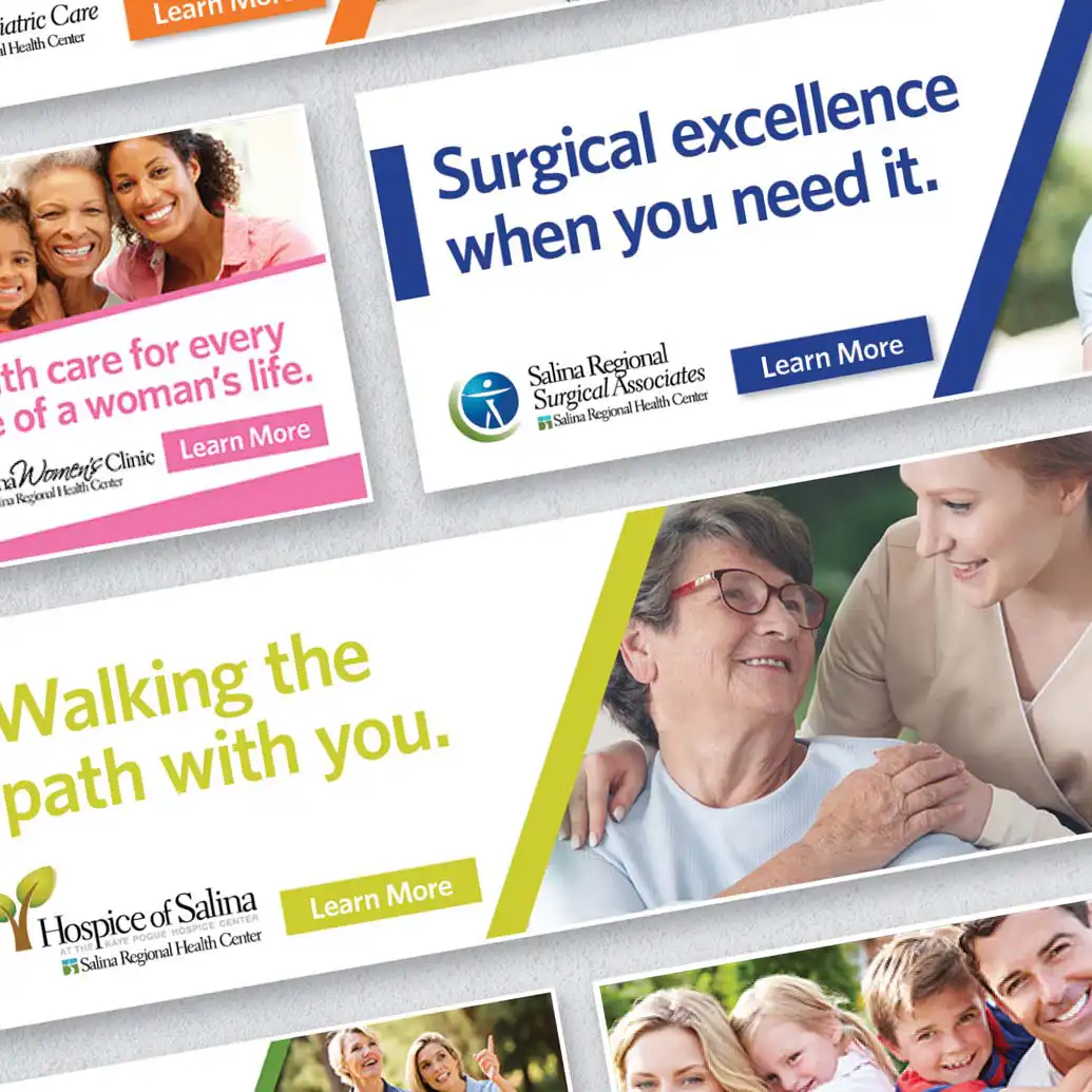 Various marketing materials for Salina Regional Health Center designed by AcrobatAnt.