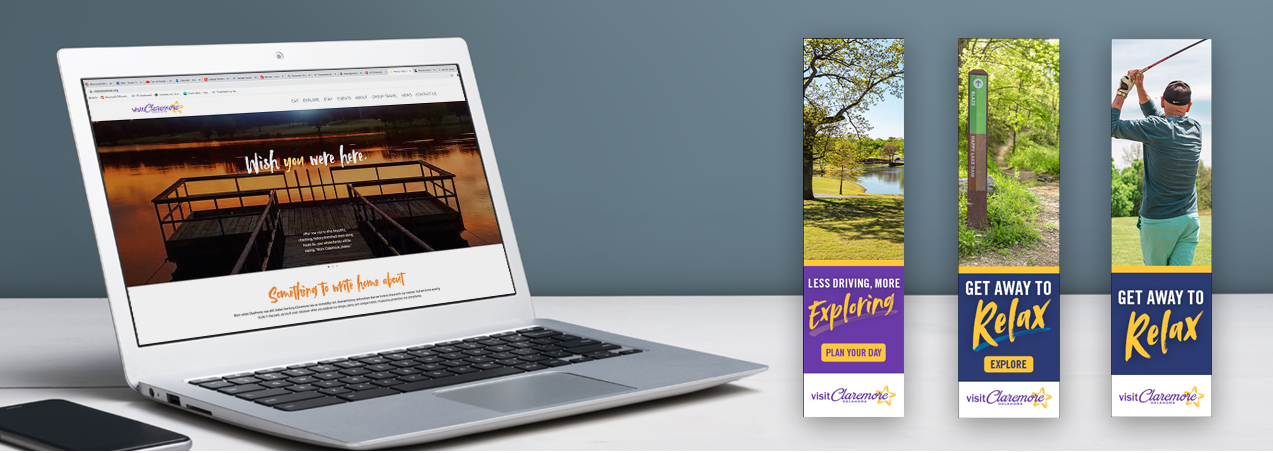Website page and social media mock-ups for the City of Claremore designed by AcrobatAnt.