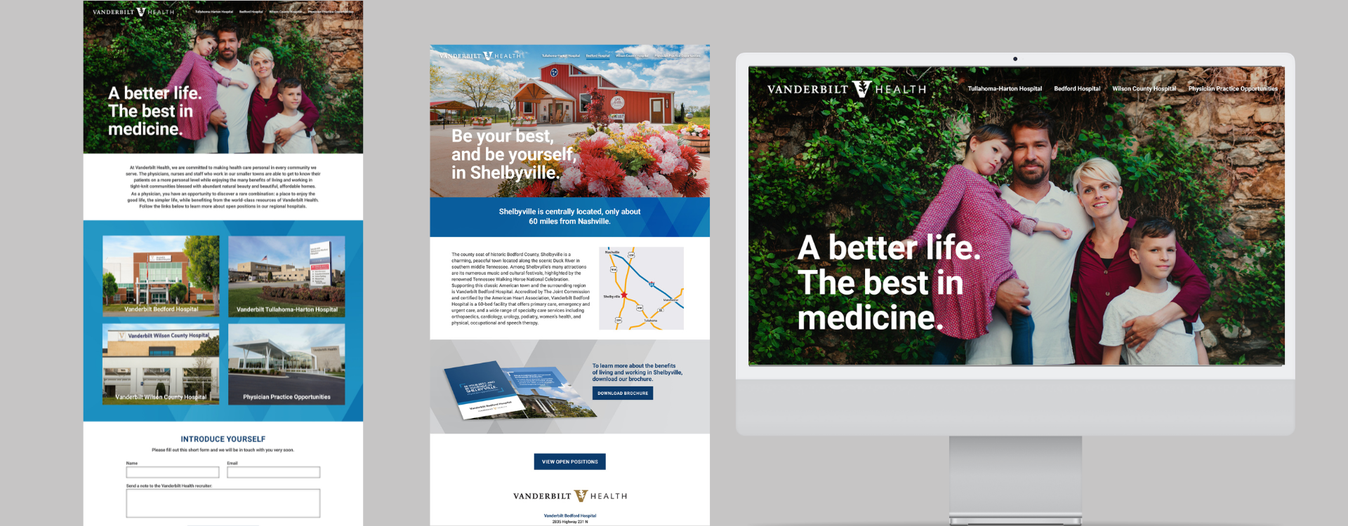 Vanderbilt Health website pages designed by AcrobatAnt.