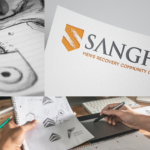 Sangha letterhead designed by AcrobatAnt, and imagery of sketches during the design process.