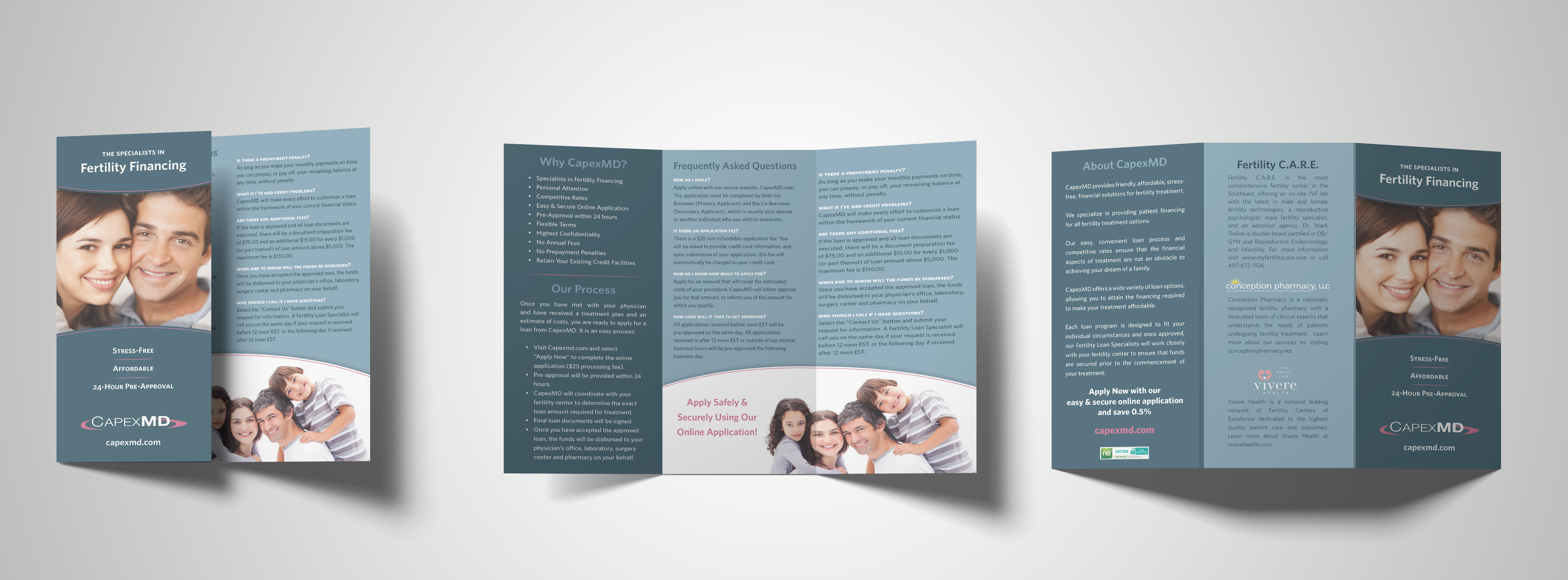 a collection of 3 marketing brochures for vivere health by acrobatant, feritility