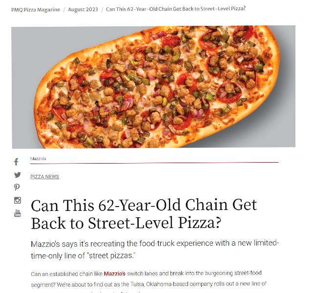 PR content covering Mazzio's Street Pizzas